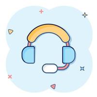 Helpdesk icon in comic style. Headphone cartoon vector illustration on white isolated background. Chat operator splash effect business concept.