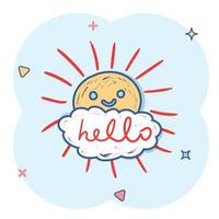 Hello summer hand drawn chalk sun icons. Vector illustration isolated on white background.