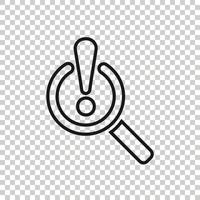 Risk analysis icon in flat style. Exclamation magnifier vector illustration on white isolated background. Attention business concept.