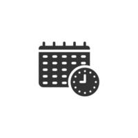 calendario con icono de reloj en estilo plano. Ilustración de vector de agenda sobre fondo blanco aislado. programar el concepto de negocio del planificador de tiempo.
