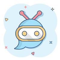 Cute robot chatbot icon in comic style. Bot operator vector cartoon illustration pictogram. Smart chatbot character business concept splash effect.