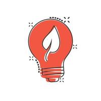 icono de bombilla en estilo cómico. ilustración de vector de dibujos animados de bombilla sobre fondo blanco aislado. concepto de negocio de signo de efecto de salpicadura de lámpara de energía.