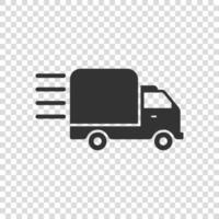 Shipping fast icon in flat style. Delivery truck vector illustration on isolated background. Express logistic sign business concept.