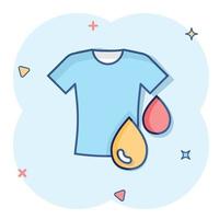 T-shirt washing icon in comic style. Clothes dry cartoon vector illustration on white isolated background. Shirt laundry splash effect business concept.