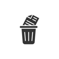 Trash bin with document icon in flat style. Paper recycle vector illustration on white isolated background. Office garbage business concept.