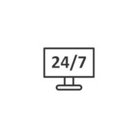 24 7 computer icon in flat style. All day service vector illustration on white isolated background. Support business concept.