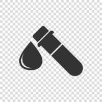 Blood in test tube icon in flat style. Laboratory flask vector illustration on isolated background. Liquid in beaker sign business concept.