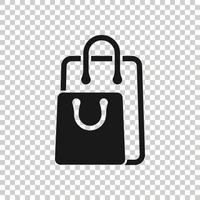 Shopping bag icon in flat style. Handbag sign vector illustration on white isolated background. Package business concept.