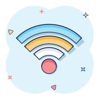 Wifi internet icon in comic style. Wi-fi wireless technology vector cartoon illustration pictogram. Network wifi business concept splash effect.