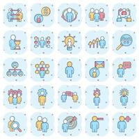 People leadership icon set in comic style. Person cartoon collection vector illustration on white isolated background. User teamwork splash effect business concept.