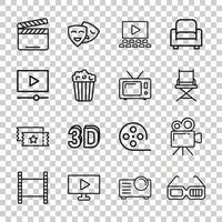 Cinema line icon in flat style. Entertainment set vector illustration on white isolated background. Movie media business concept.