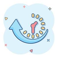 Downtime icon in comic style. Uptime vector cartoon illustration on white isolated background. Clock business concept splash effect.
