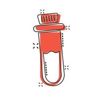 Blood in test tube icon in comic style. Laboratory flask cartoon vector illustration on isolated background. Liquid in beaker splash effect sign business concept.