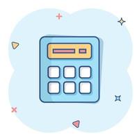 Calculator icon in comic style. Calculate cartoon vector illustration on white isolated background. Calculation splash effect business concept.