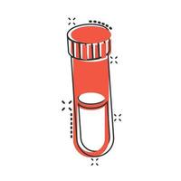 Blood in test tube icon in comic style. Laboratory flask cartoon vector illustration on isolated background. Liquid in beaker splash effect sign business concept.