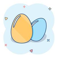 Cartoon egg icon in comic style. Eggshell sign illustration pictogram. Chicken splash business concept. vector