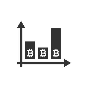 Bitcoin growth icon in flat style. Blockchain vector illustration on white isolated background. Cryptocurrency business concept.