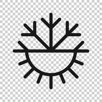 icono de copo de nieve y sol en estilo plano. ilustración de vector de control climático sobre fondo blanco aislado. concepto de negocio de temperatura fría y caliente.