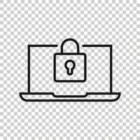 Locker computer icon in flat style. Padlock laptop vector illustration on white isolated background. Key unlock business concept.