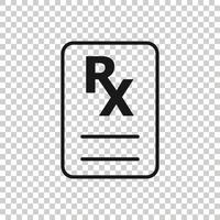 Prescription icon in flat style. Rx document vector illustration on white isolated background. Paper business concept.