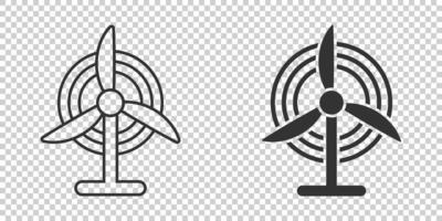 Wind power plant icon in flat style. Turbine vector illustration on white isolated background. Air energy sign business concept.