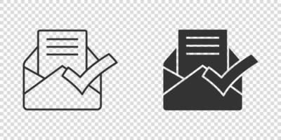 Envelope with confirmed document icon in flat style. Verify vector illustration on white isolated background. Receive business concept.