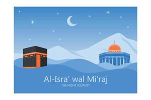 Islamic Background Design Template. Al-Isra wal Mi'raj means The night journey of Prophet Muhammad, flat vector modern illustration