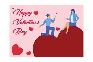 diseño vectorial de la tarjeta del día de san valentín con una pareja joven enamorándose, ilustración moderna vectorial plana vector