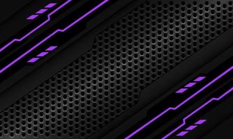 Abstract black circuit purple light cyber geometric slash on grey metallic hexagon mesh design modern technology futuristic background vector