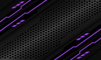 Abstract black circuit purple light cyber geometric slash on grey metallic hexagon mesh design modern technology futuristic background vector