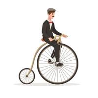 hombre montando bicicleta vieja vintage vector de ilustración de dibujos animados de rueda grande
