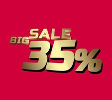 Big sale 35 percent 3Ds Letter Golden, 3Ds Level Gold color, big sales 3D, Percent on red color background.