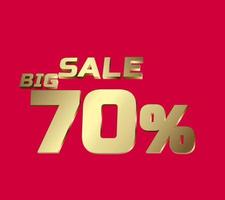 Big sale 70 percent 3Ds Letter Golden, 3Ds Level Gold color, big sales 3D, Percent on red color background, and can use as gold 3Ds letter for levels, calculated level, vector illustration.