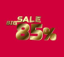 Big sale 85 percent 3Ds Letter Golden, 3Ds Level Gold color, big sales 3D, Percent on red color background, and can use as gold 3Ds letter for levels, calculated level, vector illustration.