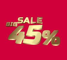 Big sale 45 percent 3Ds Letter Golden, 3Ds Level Gold color, big sales 3D, Percent on red color background. vector
