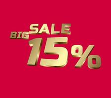 Big sale 15 percent 3Ds Letter Golden, 3Ds Level Gold color, big sales 3D, Percent on red color background. vector