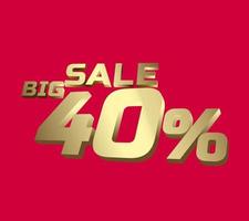 Big sale 40 percent 3Ds Letter Golden, 3Ds Level Gold color, big sales 3D, Percent on red color background. vector