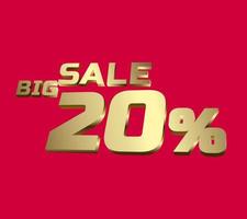 Big sale 20 percent 3Ds Letter Golden, 3Ds Level Gold color, big sales 3D, Percent on red color background. vector