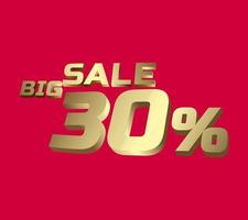 Big sale 30 percent 3Ds Letter Golden, 3Ds Level Gold color, big sales 3D, Percent on red color background. vector