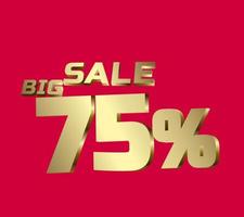 Big sale 75 percent 3Ds Letter Golden, 3Ds Level Gold color, big sales 3D, Percent on red color background, and can use as gold 3Ds letter for levels, calculated level, vector illustration.