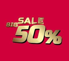 Big sale 50 percent 3Ds Letter Golden, 3Ds Level Gold color, big sales 3D, Percent on red color background. vector