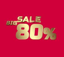 Big sale 80 percent 3Ds Letter Golden, 3Ds Level Gold color, big sales 3D, Percent on red color background, and can use as gold 3Ds letter for levels, calculated level, vector illustration.
