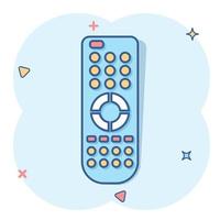 icono de control remoto en estilo cómico. controlador de infrarrojos ilustración de dibujos animados vectoriales sobre fondo blanco aislado. efecto de salpicadura de concepto de negocio de teclado de tv. vector