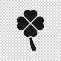 Four leaf clover icon in flat style. St Patricks Day vector illustration on white isolated background. Flower shape business concept.