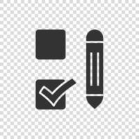 Checklist document icon in flat style. Survey vector illustration on white isolated background. Check mark choice business concept.