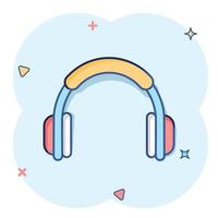 Vector cartoon headphone icon in comic style. Earphone headset sign illustration pictogram. Headphones business splash effect concept.