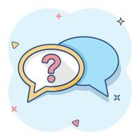 Question mark icon in comic style. Discussion speech bubble vector cartoon illustration pictogram. Question business concept splash effect.