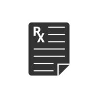 Prescription icon in flat style. Rx document vector illustration on white isolated background. Paper business concept.