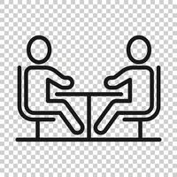 People with table icon in flat style. Teamwork conference vector illustration on white isolated background. Speaker dialog business concept.