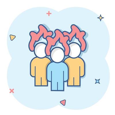 People with flame head icon in comic style. Stress expression cartoon vector illustration on white isolated background. Health problem splash effect business concept.